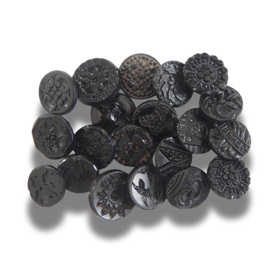 Vintage Black Glass Buttons - Set of 20