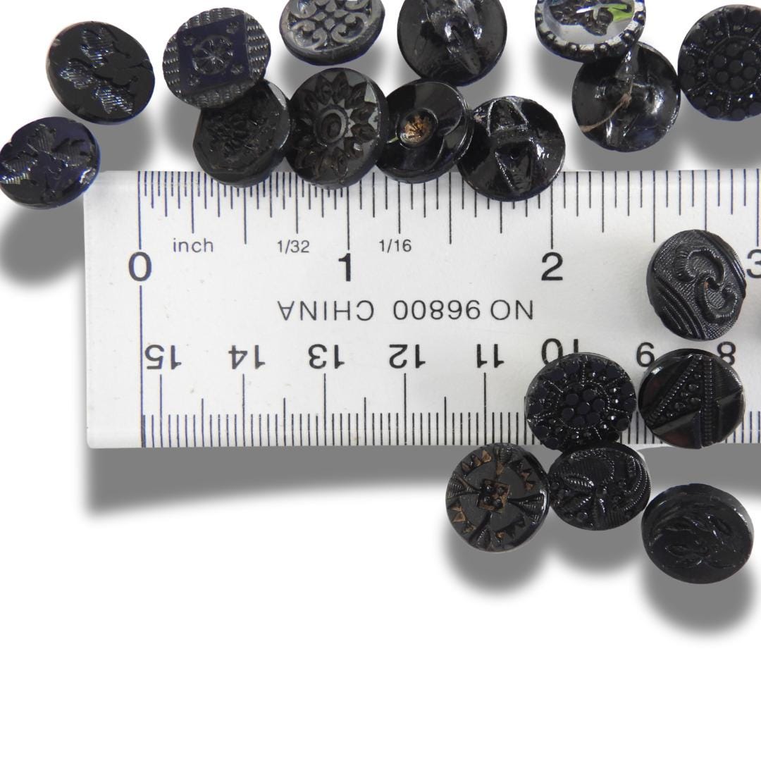 Vintage Black Glass Buttons - Set of 20