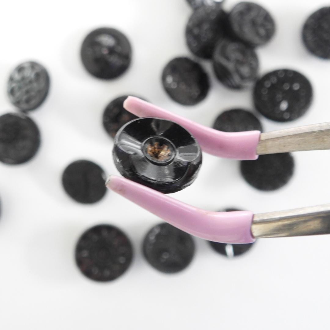 Vintage Black Glass Buttons - Set of 20