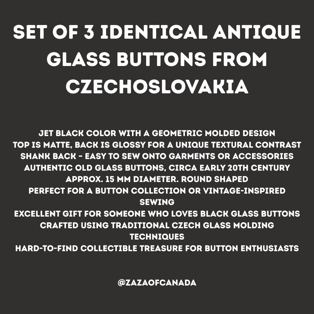 Black antique glass buttons with a shank