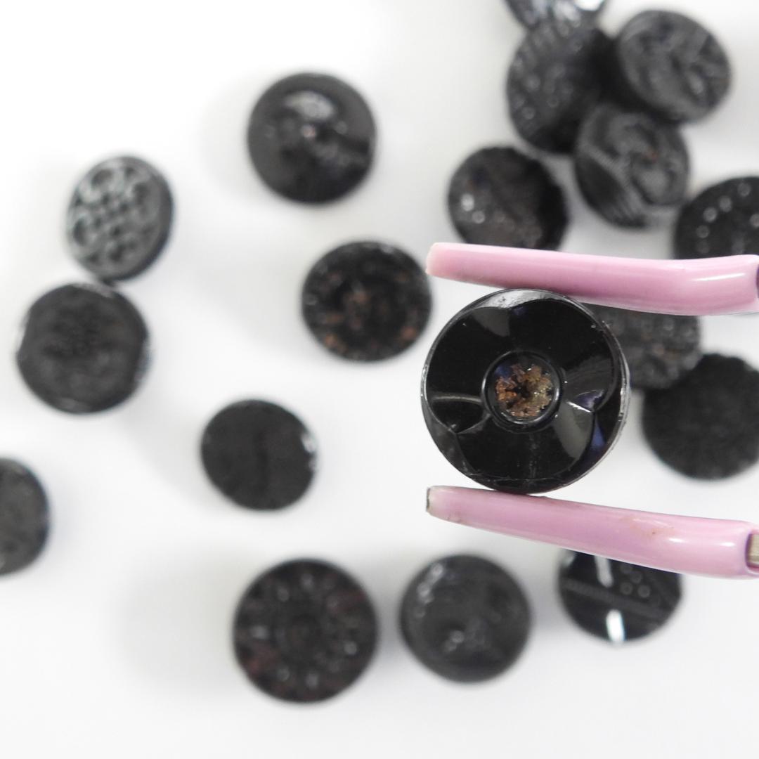 Vintage Black Glass Buttons - Set of 20