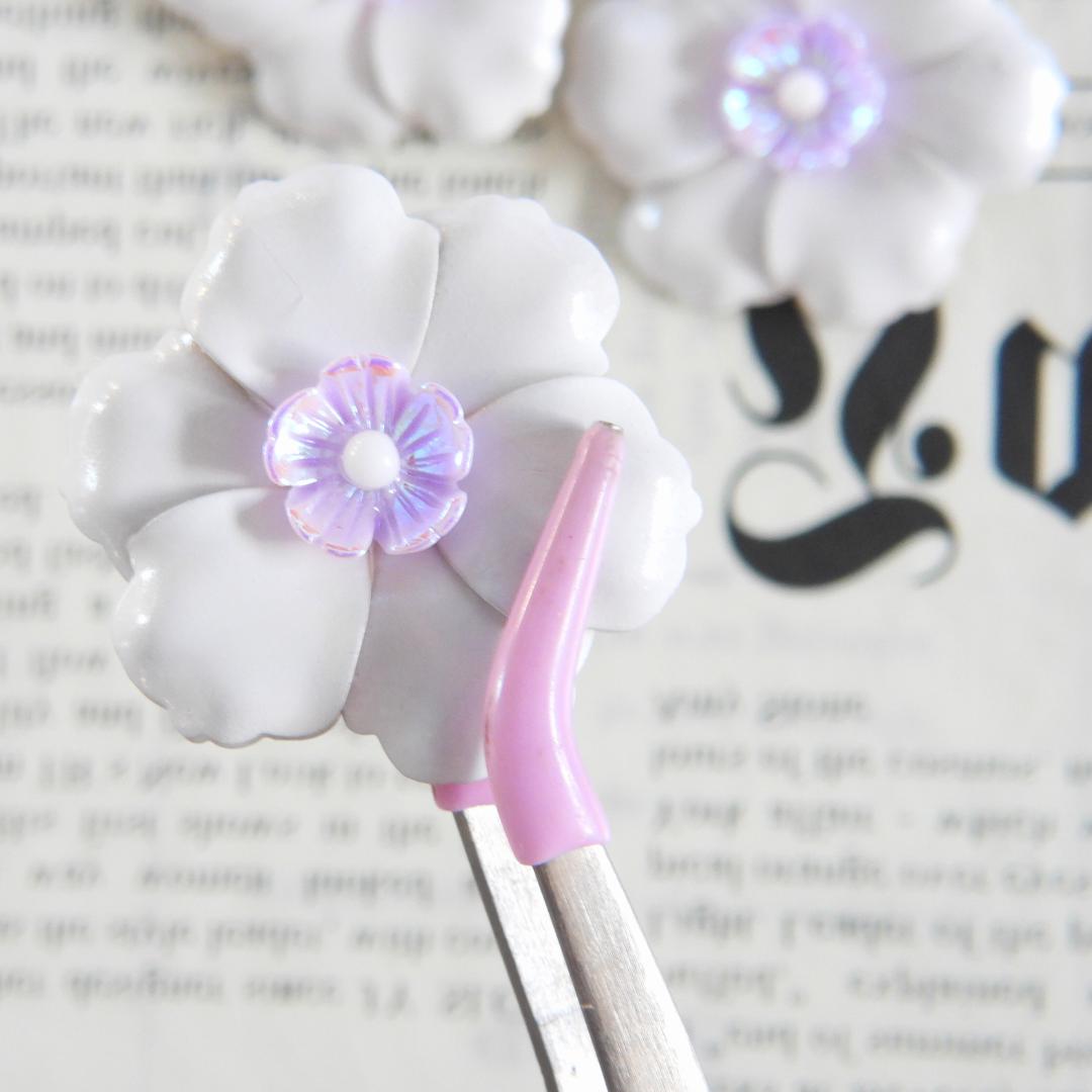 32 mm white flower shank buttons with a pink detail – For coats, crafts & bridal sewing. Handmade in Canada and vintage-inspired, set of 3
