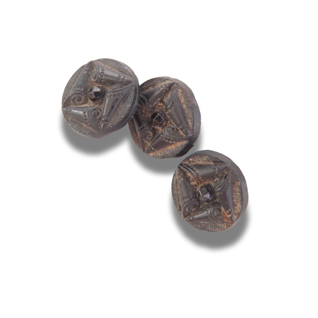 Black antique glass buttons with a shank