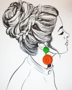 Bold and funky 1980s-inspired large neon dangle clip earrings in green and orange. Lightweight, Retro party-perfect and gift-ready