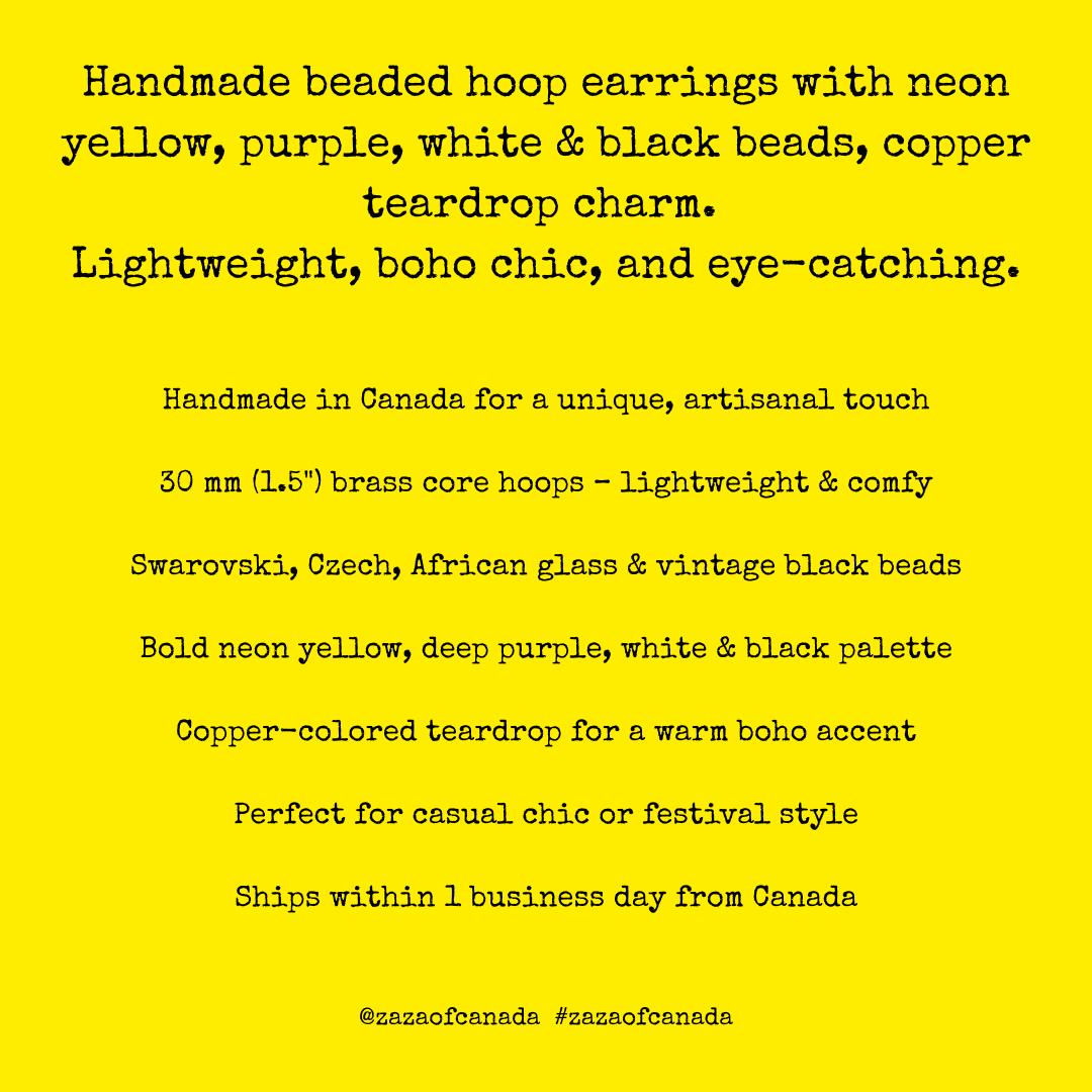 Bright beaded earrings hoop with cute neon yellow