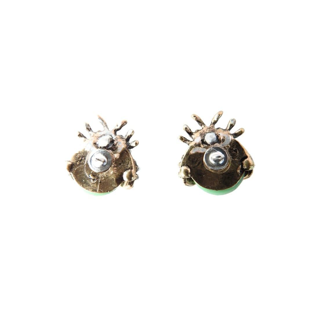 One-of-a-Kind bug-shaped high-quality buttons with shank. For sewing, a set of 2, 20 mm. Green-colored ladybird with pearls and rhinestones.