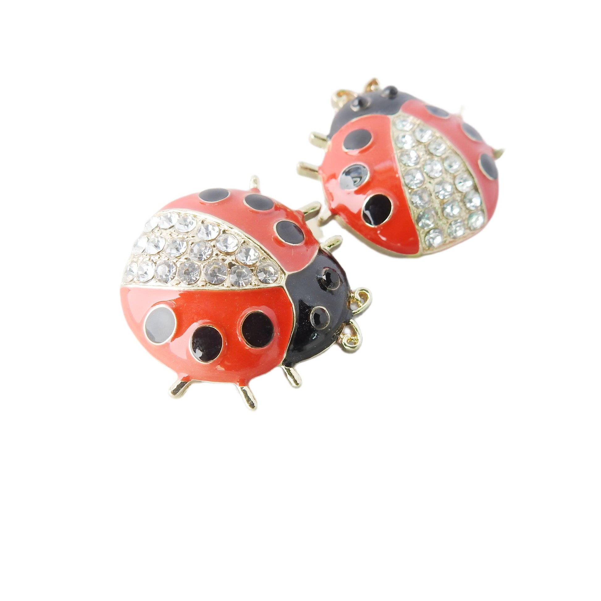 Red and black decorative ladybug buttons snap. Lot of 2. 30 mm. Ideal for lady bug snaps jewelry, insect-inspired fashion or fancy costume