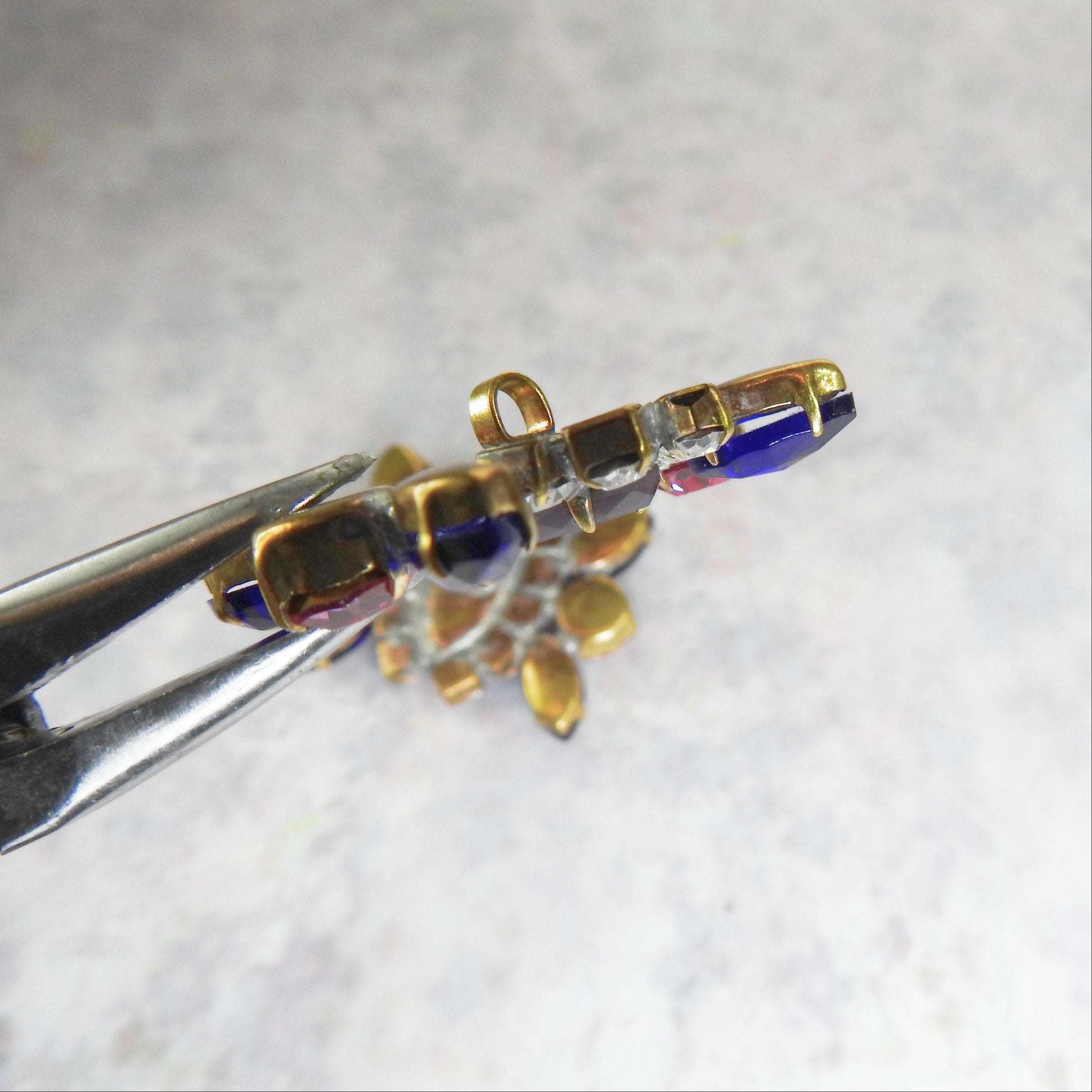 Large Czech glass shank buttons jewels for sewing with purple blue glowing crystal rhinestones for button bouquet designers & jewelry makers