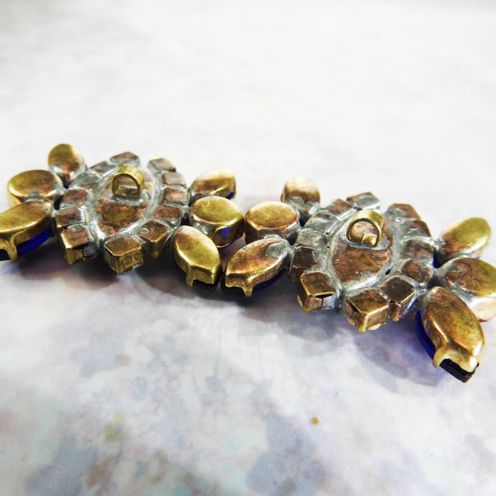 Large Czech glass shank buttons jewels for sewing with purple blue glowing crystal rhinestones for button bouquet designers & jewelry makers