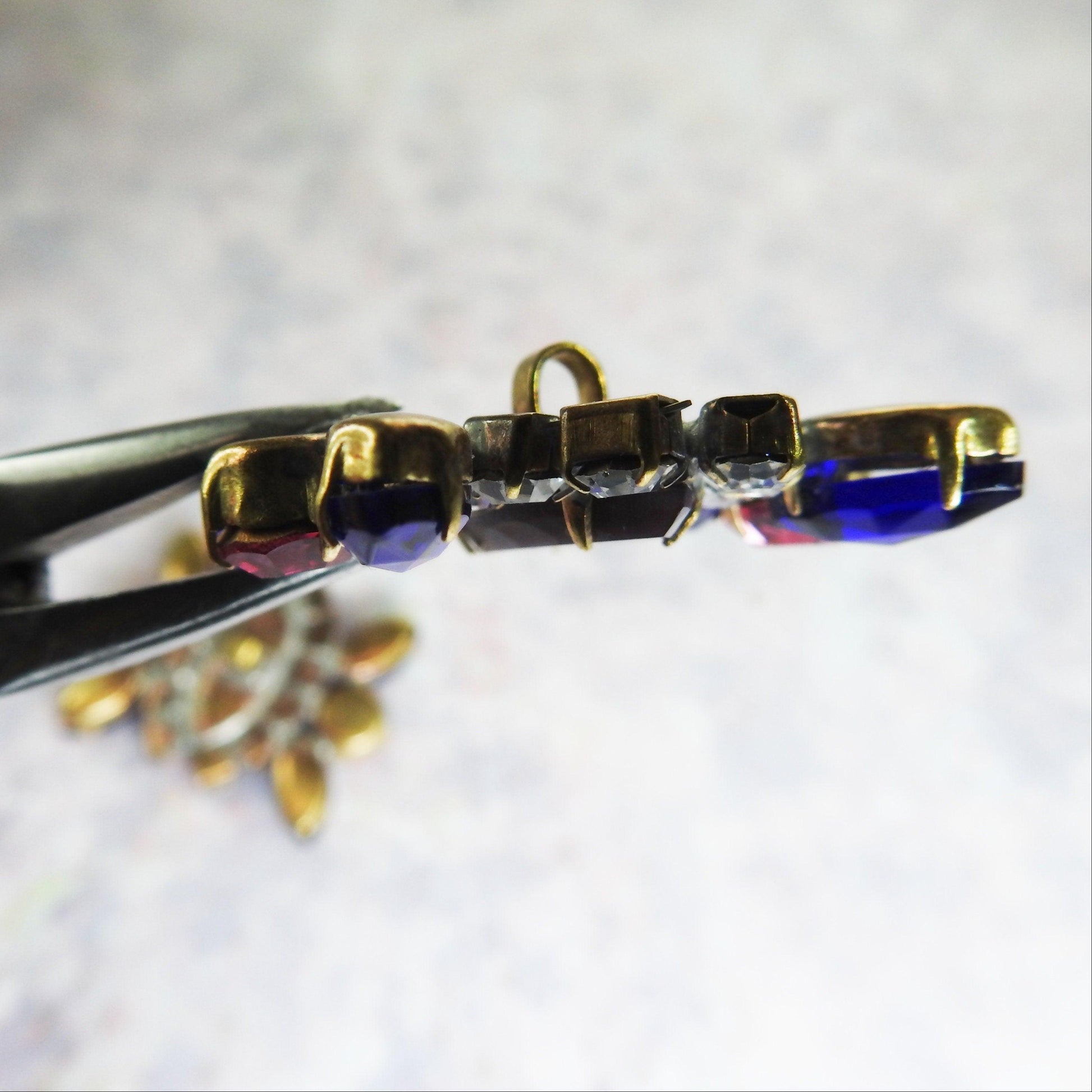 Large Czech glass shank buttons jewels for sewing with purple blue glowing crystal rhinestones for button bouquet designers & jewelry makers
