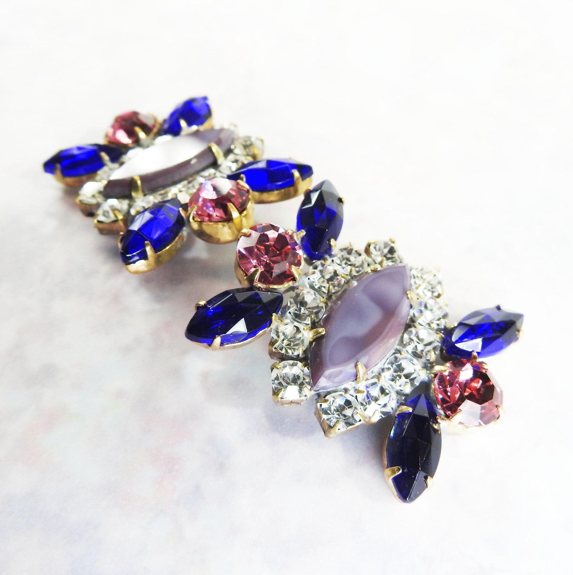 Large Czech glass shank buttons jewels for sewing with purple blue glowing crystal rhinestones for button bouquet designers & jewelry makers