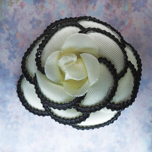 One flower camelia CC buttons made from white black elegant fabric, for making home decor arrangements, french chic floral wedding bouquet