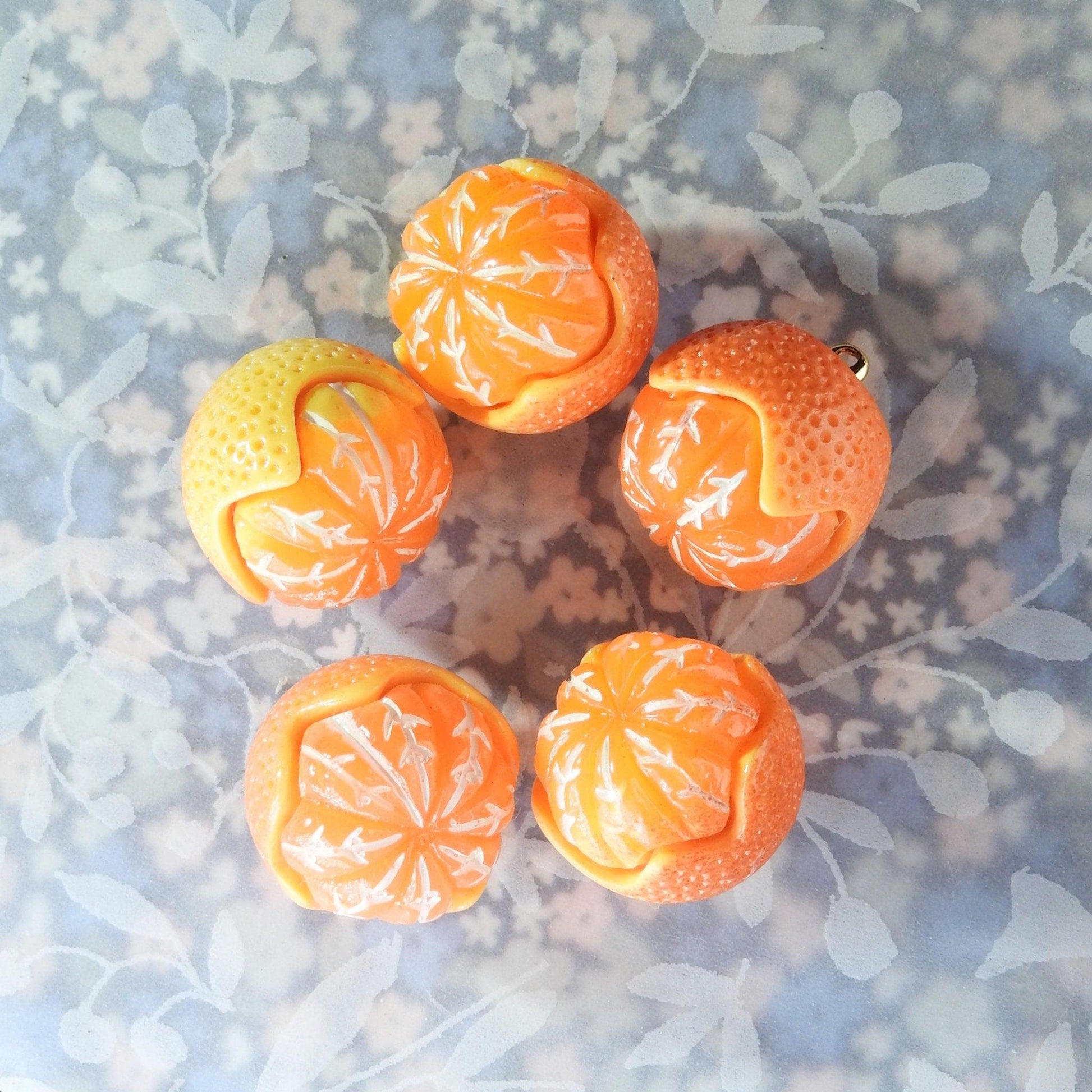 5 Fruit orange shaped buttons with a shank for sewing, making colorful charm bracelet jewelry, colored DIY or cute fun crafts for teenagers
