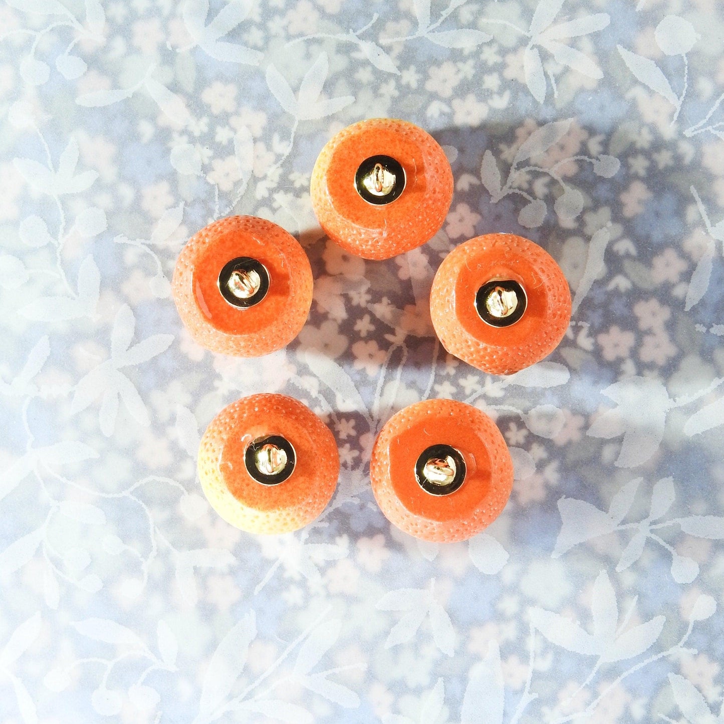 5 Fruit orange shaped buttons with a shank for sewing, making colorful charm bracelet jewelry, colored DIY or cute fun crafts for teenagers