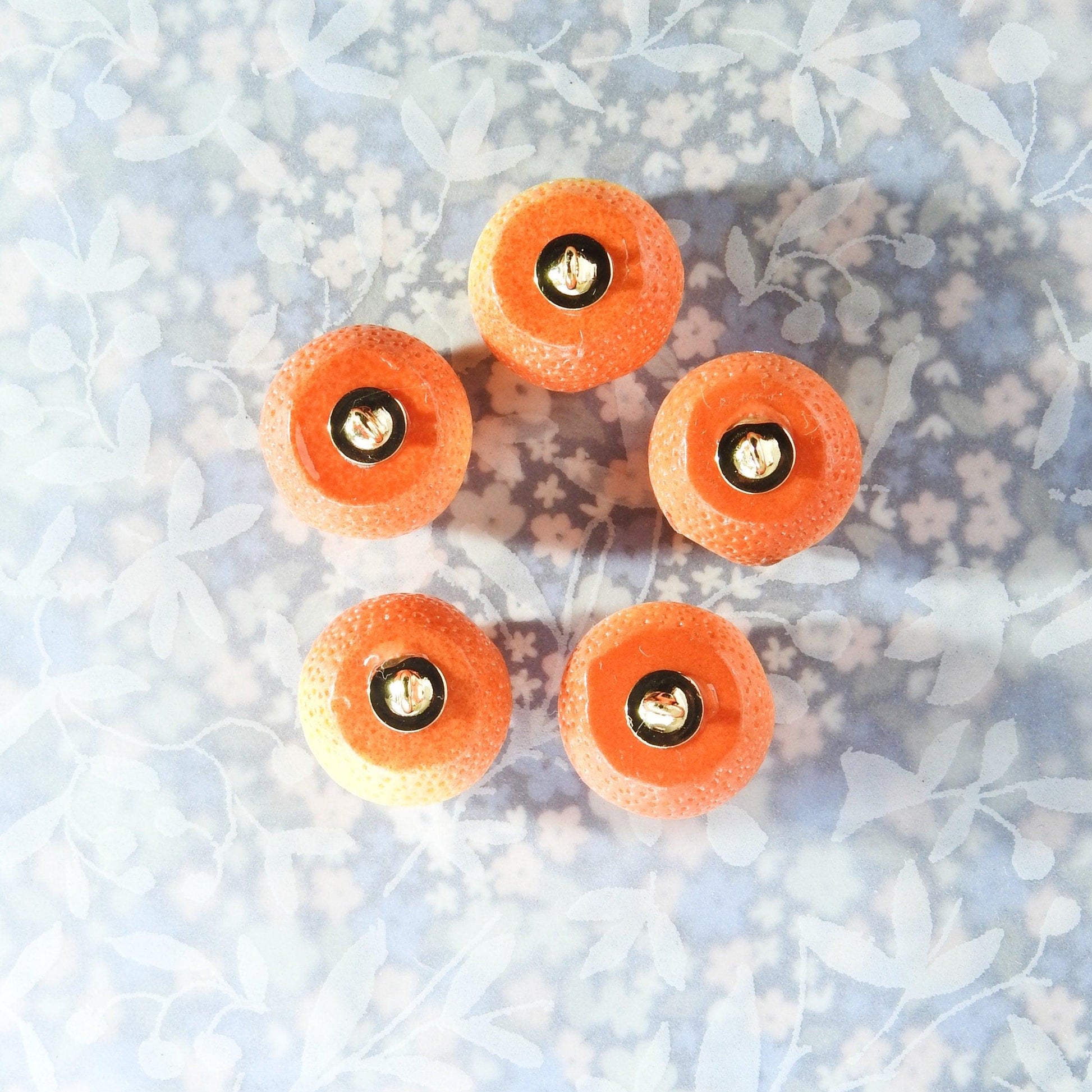 5 Fruit orange shaped buttons with a shank for sewing, making colorful charm bracelet jewelry, colored DIY or cute fun crafts for teenagers