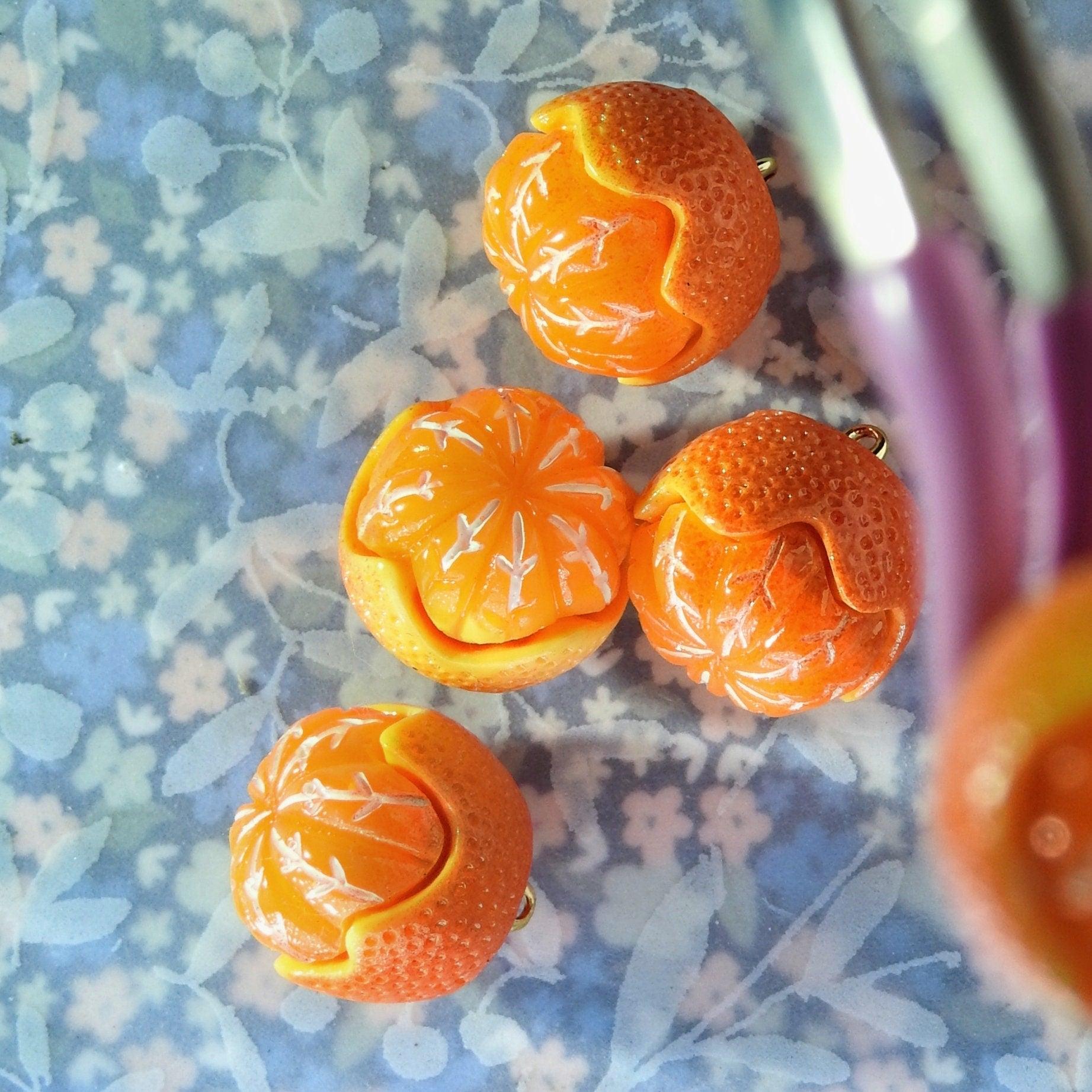 5 Fruit orange shaped buttons with a shank for sewing, making colorful charm bracelet jewelry, colored DIY or cute fun crafts for teenagers
