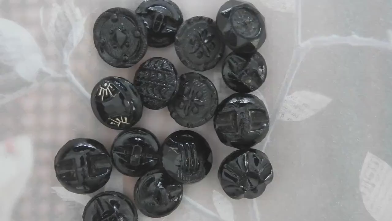 Tiny vintage black glass buttons (approx. 7–9 mm) with shank backs- Ideal for romantic or goth chokers