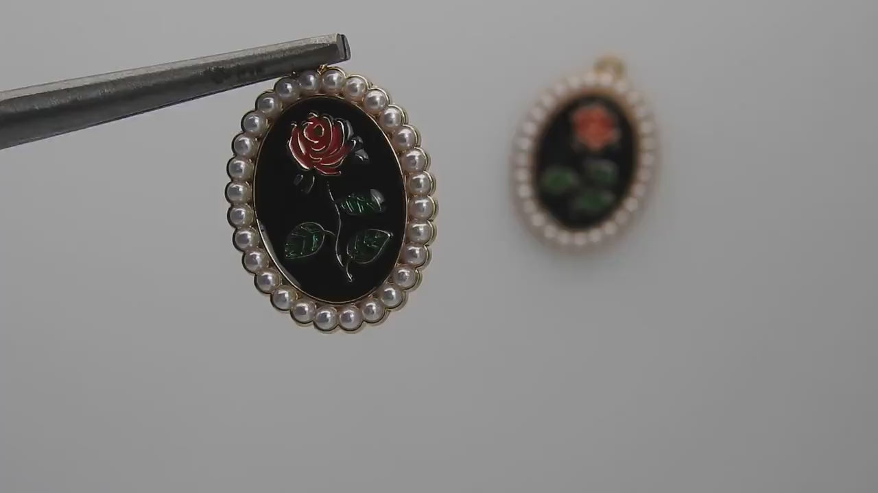 Enameled Metal Charms with Pearls for Jewelry Making: Dangle Earrings