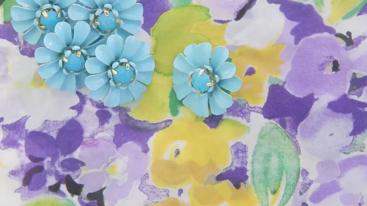 Blue daisy-shaped buttons for summer crafts & jewelry. Add floral flair to sundresses