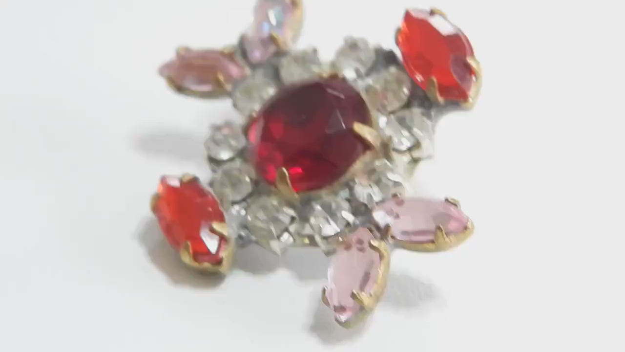 Vintage Czech Red Glass Button – Large 30x25mm Jewel Style with Metal Shank
