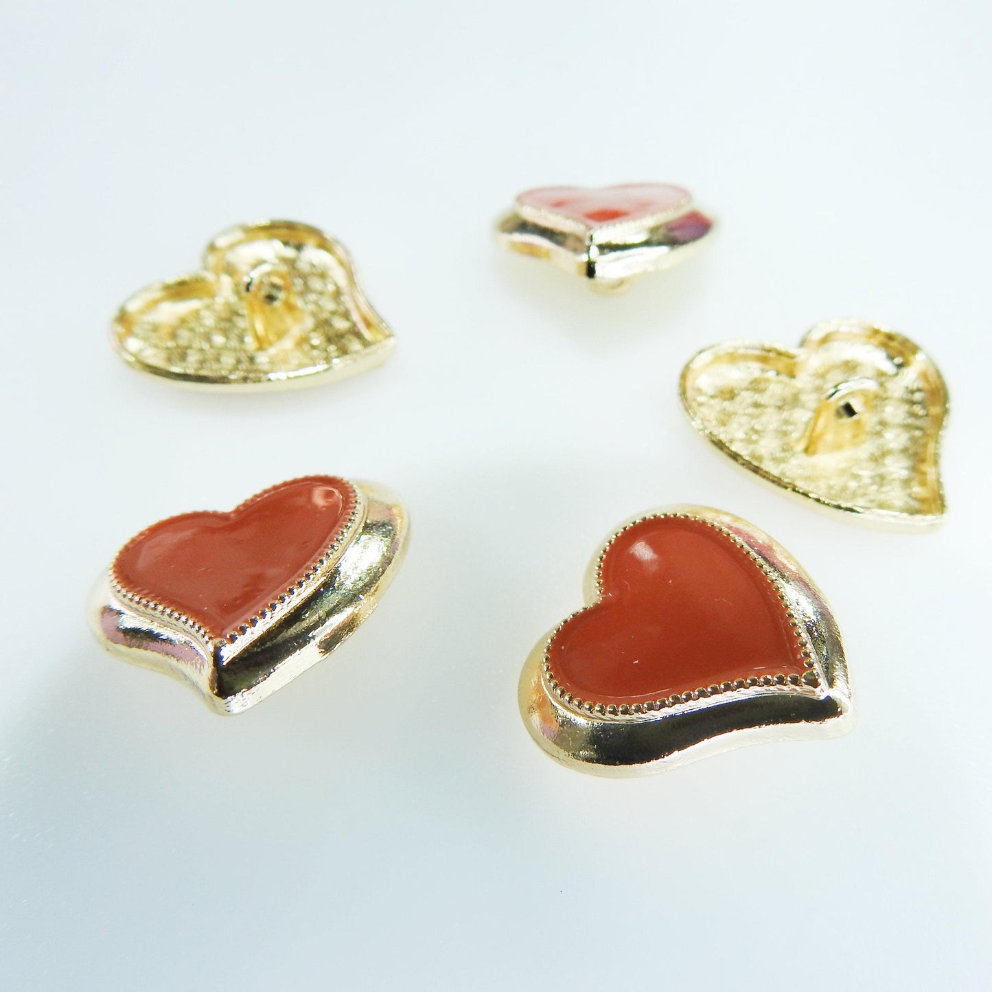 Retro Heart-shaped buttons, orange love buttons for crafts and jewelry making, heart charm sewing buttons | 20 mm | 0.787'