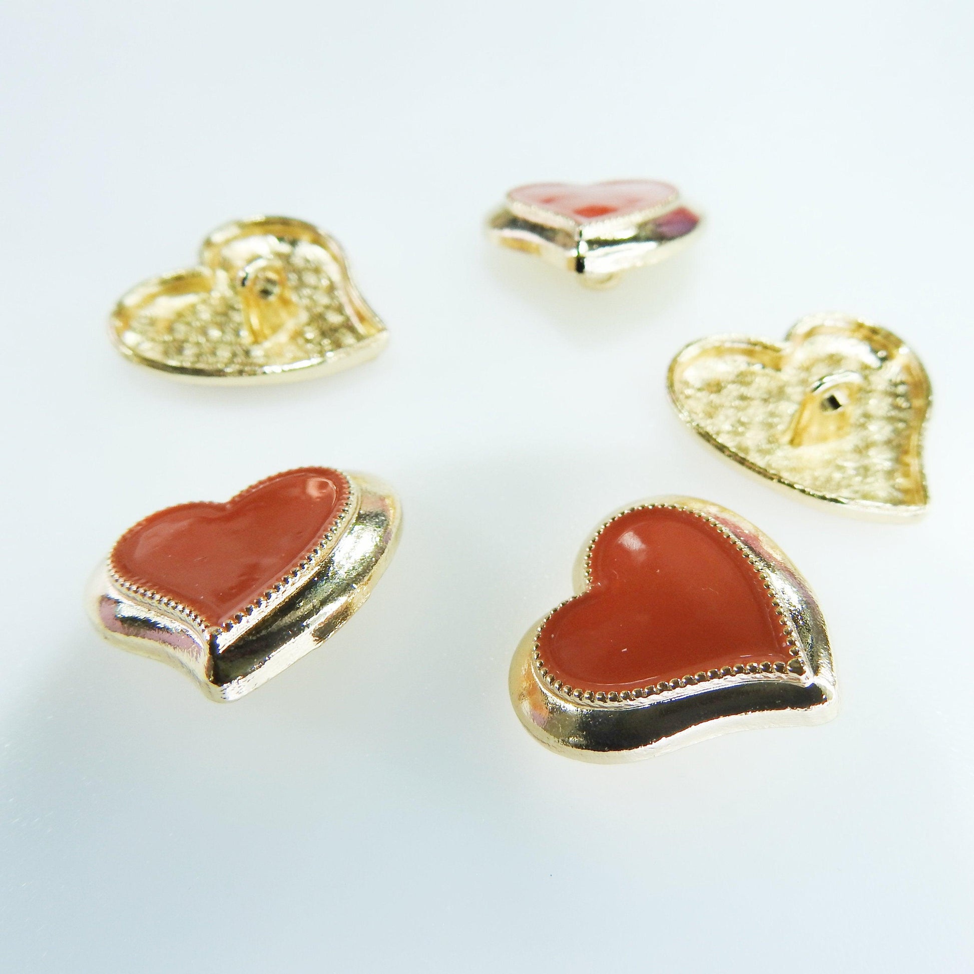 Retro Heart-shaped buttons, orange love buttons for crafts and jewelry making, heart charm sewing buttons | 20 mm | 0.787'