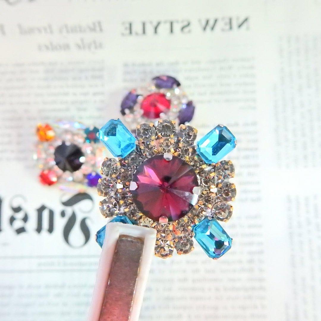 Glass Stone Decorative Buttons Set - Blue, Red, Purple, Orange, Green, White Colors - 30 mm - DIY Fancy Embellishments - With a Shank