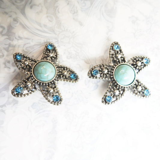 Starfish snap buttons, turquoise blue, for jewelry, beach wedding decoration, fancy star bracelet, decor for seaside wreath or belt buckle