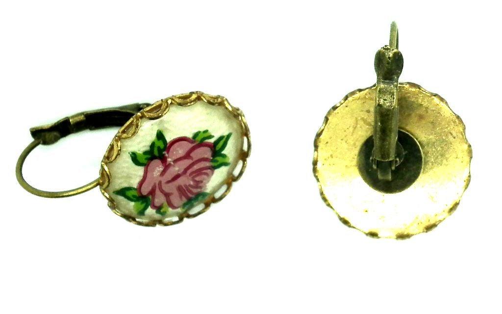 Vintage leverback drop earrings, flower leverback earrings, pink rose dangle earrings, One-of-a-Kind jewelry gift, old fashion earrings pink