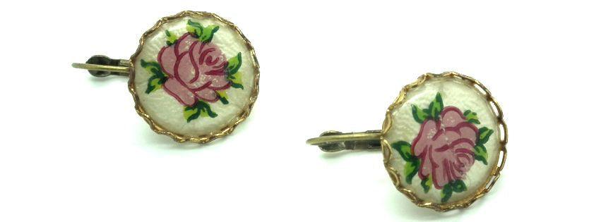 Vintage leverback drop earrings, flower leverback earrings, pink rose dangle earrings, One-of-a-Kind jewelry gift, old fashion earrings pink