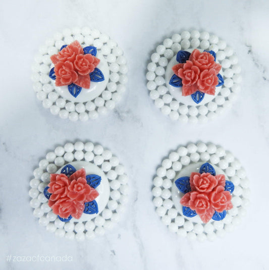 Vintage style cabochons lot for flower jewelry making, wedding bouquet and retro costume jewelry | 40 mm, 1.57'' | Lot of 4