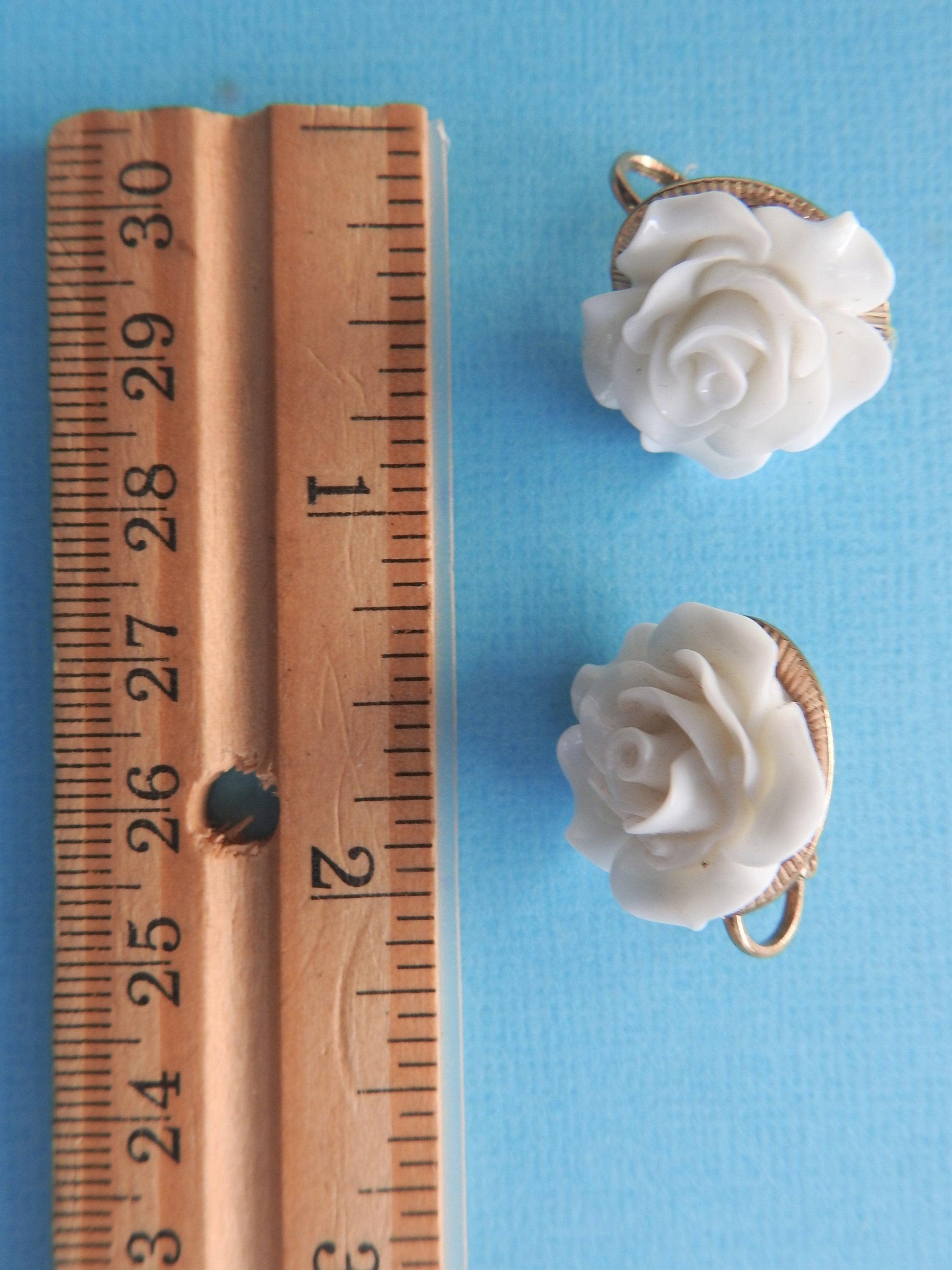 Vintage style white clip on earrings, flower earrings for non pierced ears