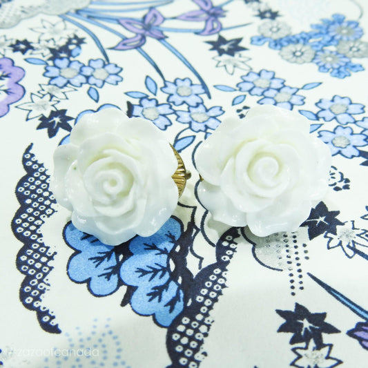 Vintage style white clip on earrings, flower earrings for non pierced ears