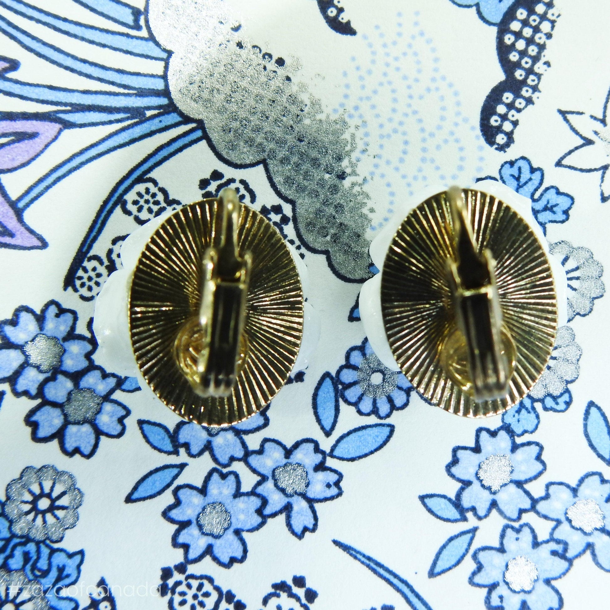 Vintage style white clip on earrings, flower earrings for non pierced ears
