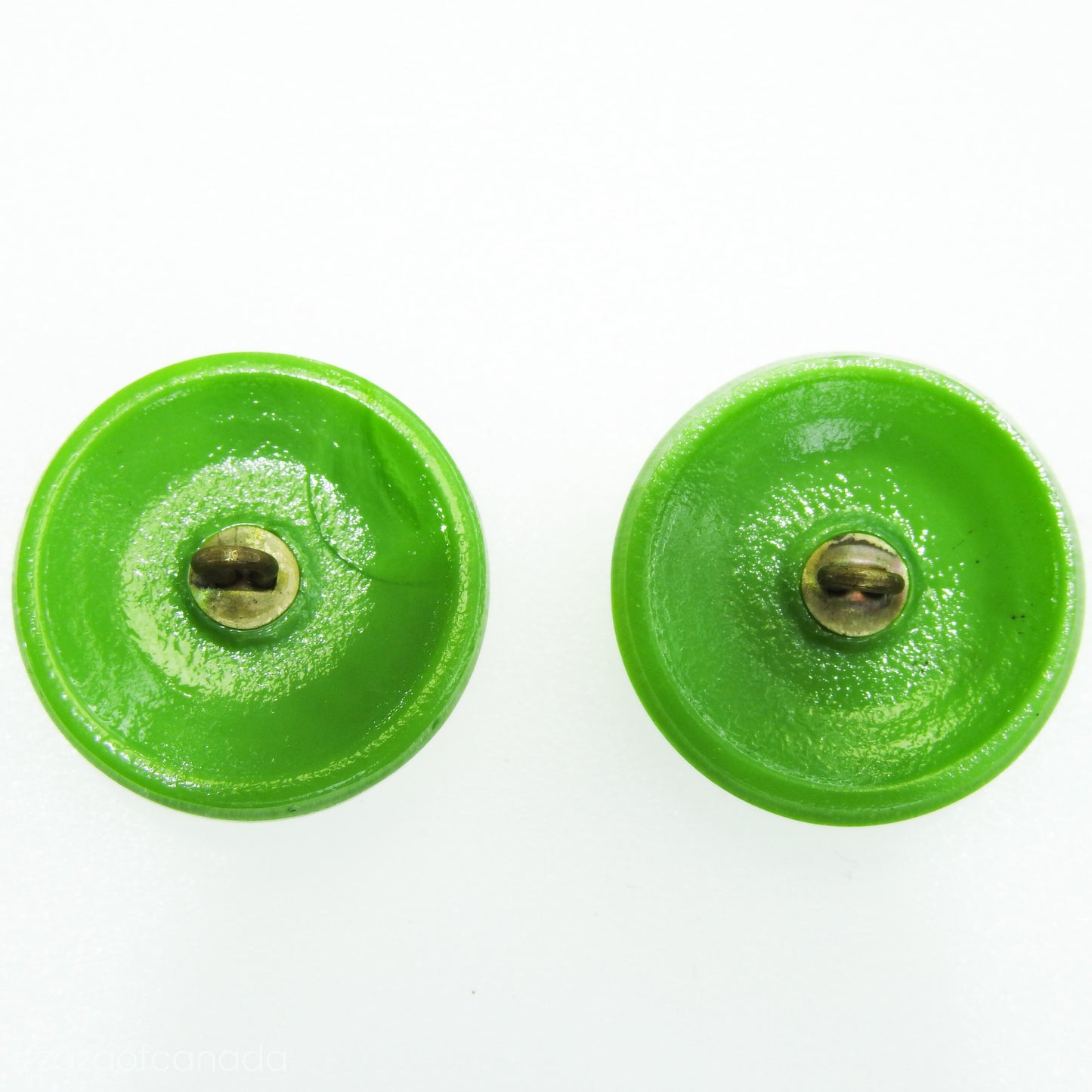 Green Czech Glass Buttons with Cat Design - Antique Style