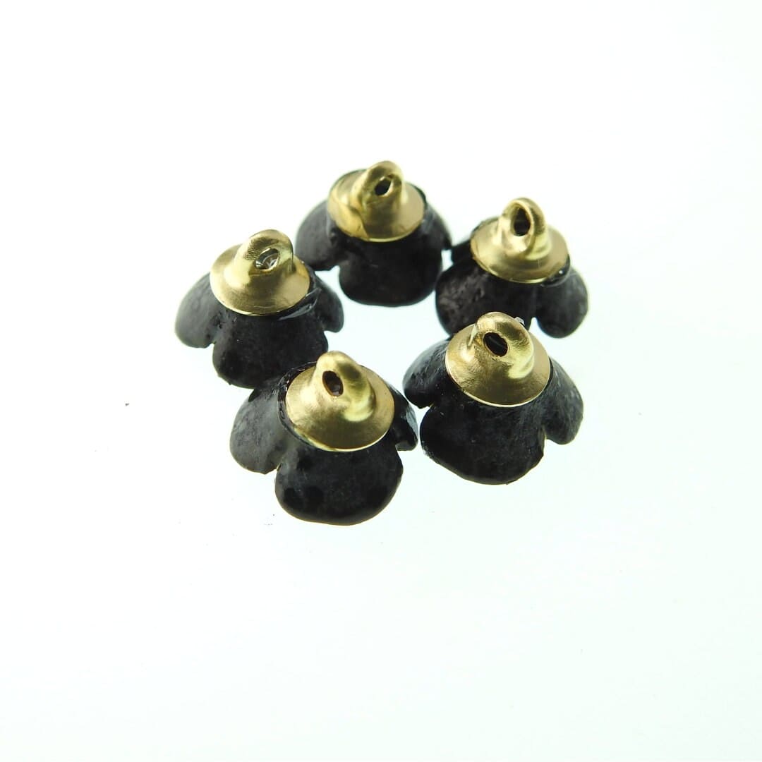 Tiny blue flower-shaped buttons with a shank for sewing and jewelry making. Floral craft components with rhinestones. Set of 5, 10 mm.