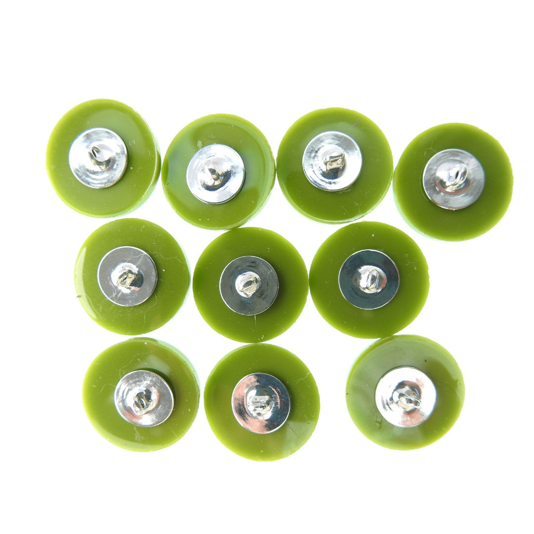 Round green buttons with shank. Olive green. For crafts and sewing on coats and dresses or knitting