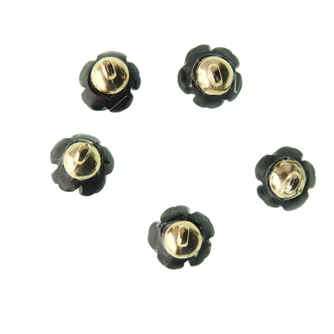 Small blue fancy flower-shaped buttons for sewing and crafts. 10 mm