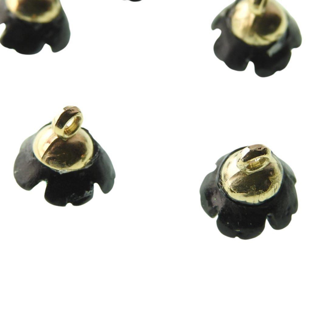 Small blue fancy flower-shaped buttons for sewing and crafts. 10 mm