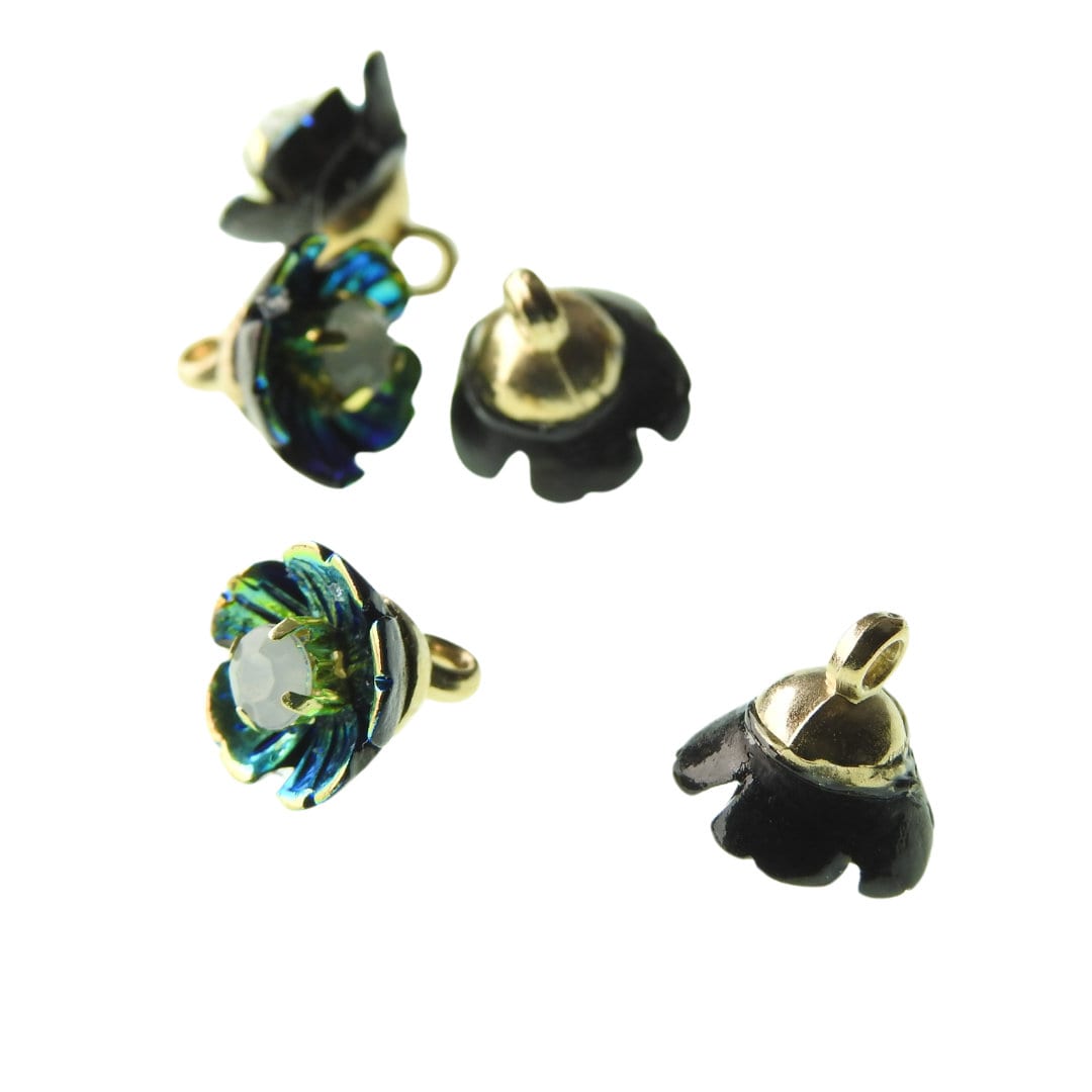 Small blue fancy flower-shaped buttons for sewing and crafts. 10 mm
