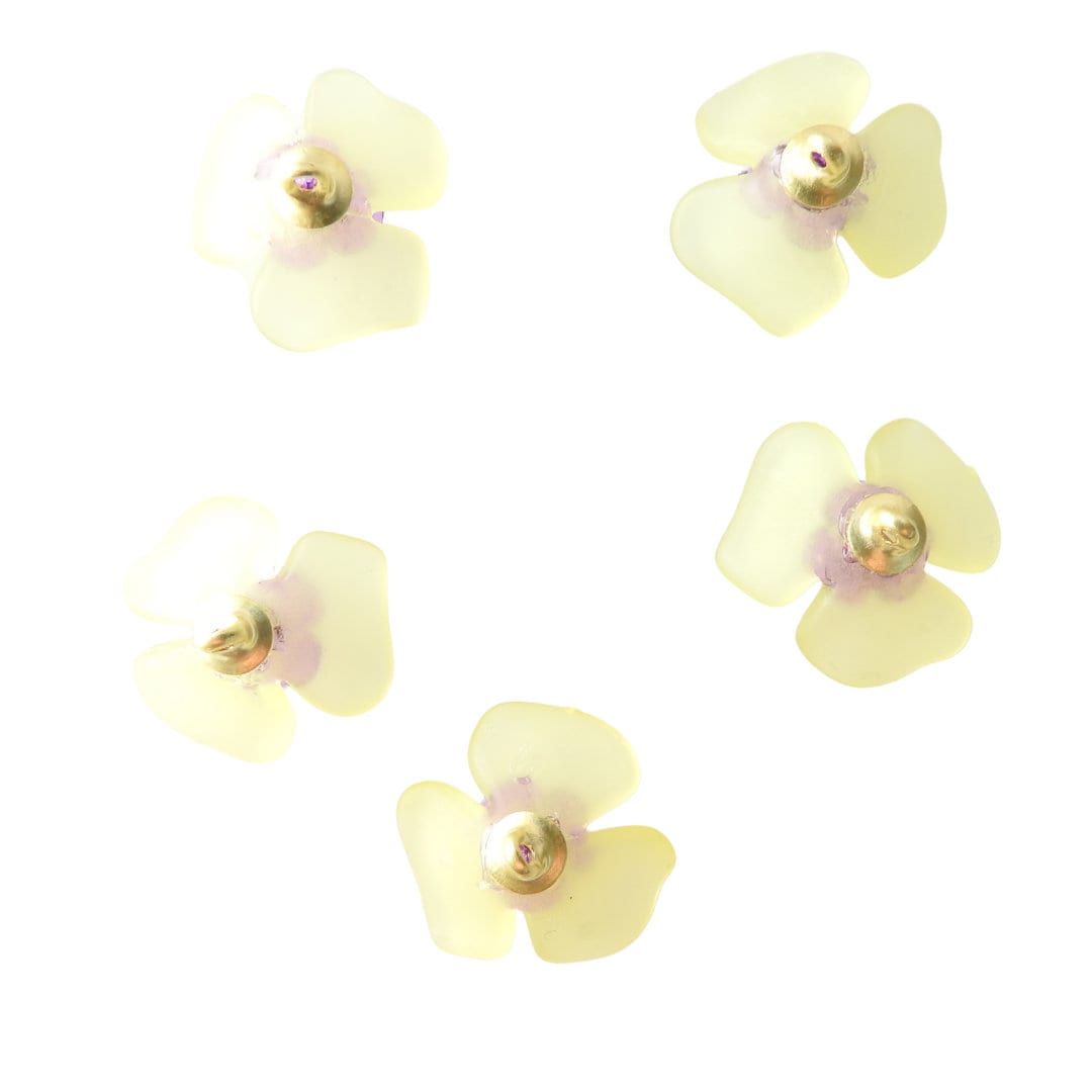 Flower-shaped buttons for clothes. Purple and yellow, with a shank. To sew on cardigans, dresses, and embellished lace. Sewing gifts ideas