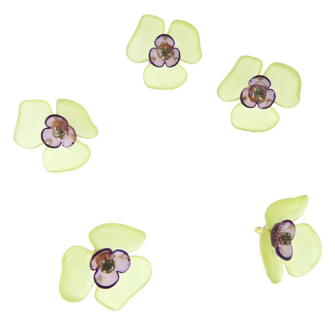Flower-shaped buttons for clothes. Purple and yellow, with a shank. To sew on cardigans, dresses, and embellished lace. Sewing gifts ideas