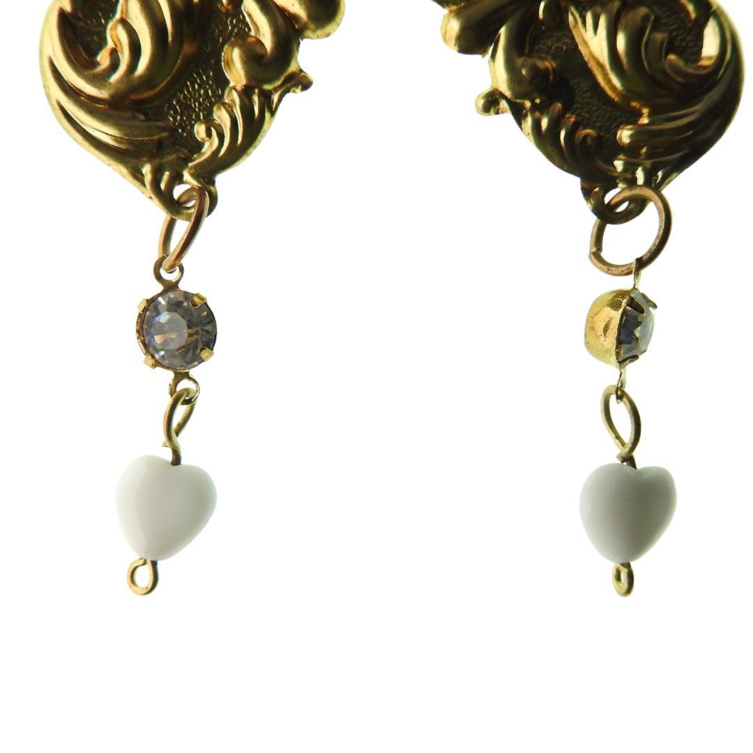 Handmade Antique Keyhole Chandelier Earrings with Rhinestone Connectors - Vintage Style Leverback Dangle Earrings. Best gift ideas or her