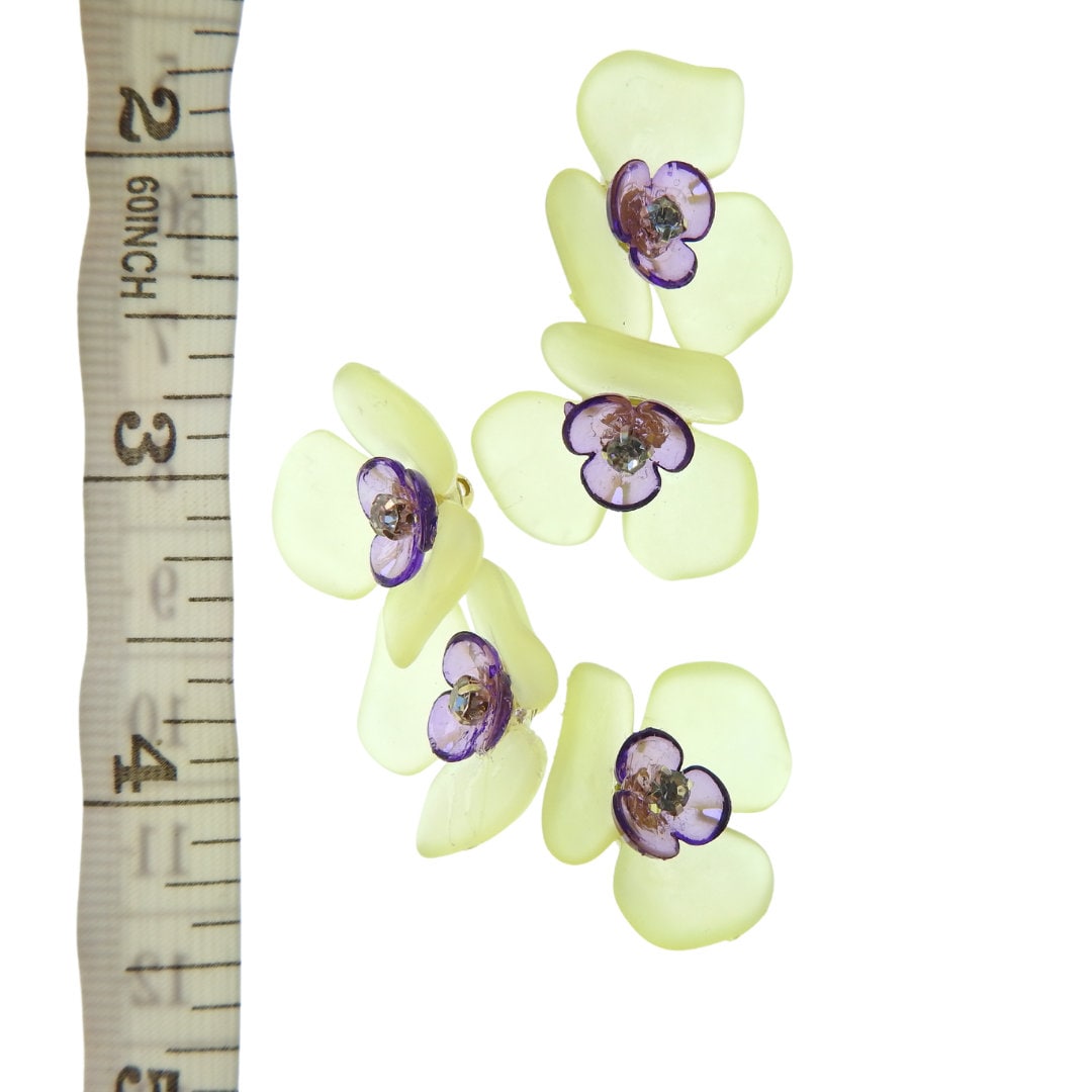 Flower-shaped buttons for clothes. Purple and yellow, with a shank. To sew on cardigans, dresses, and embellished lace. Sewing gifts ideas