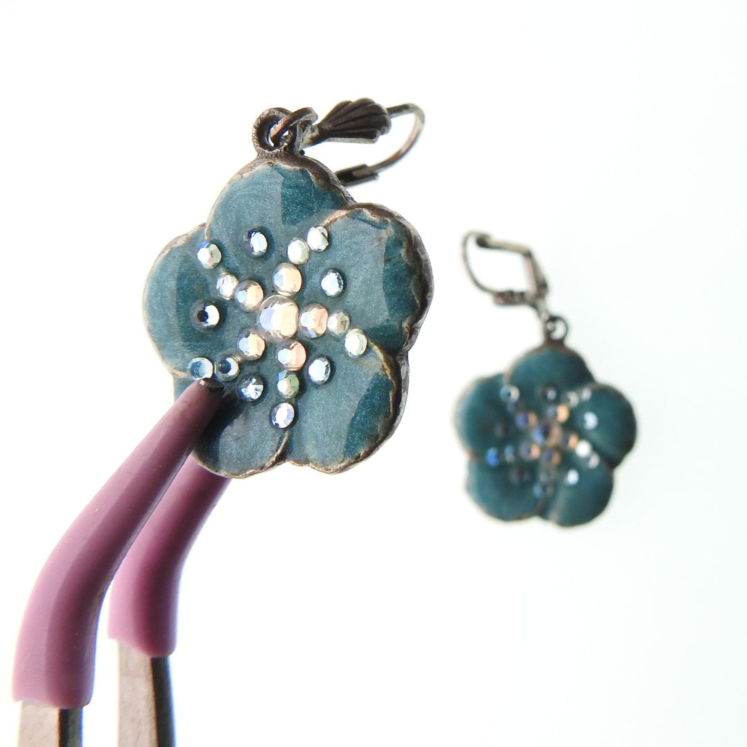 Enchanting 40mm Drop Blue Flower Earrings - A Vintage Boho Statement - Vintage floral dangle earrings - Gift for her