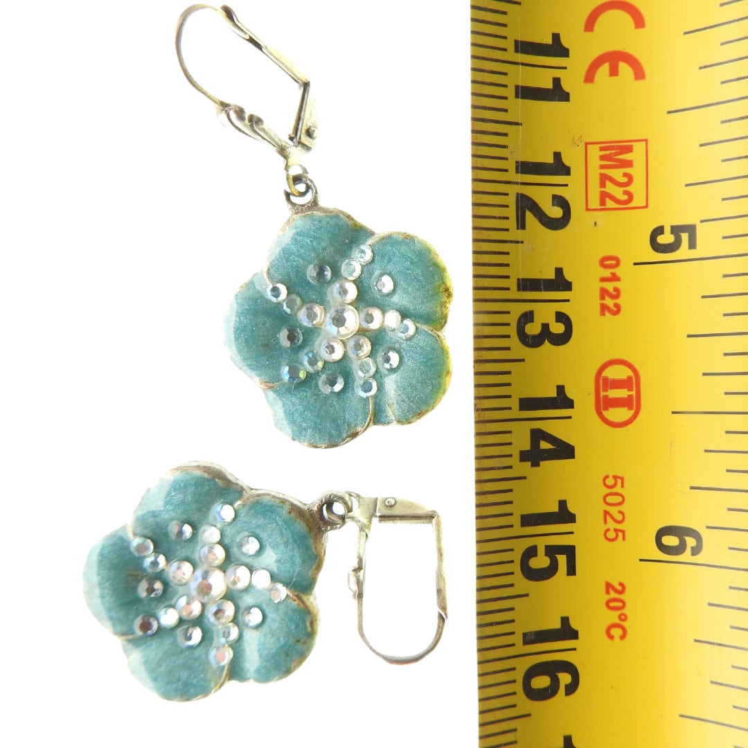 Enchanting 40mm Drop Blue Flower Earrings - A Vintage Boho Statement - Vintage floral dangle earrings - Gift for her