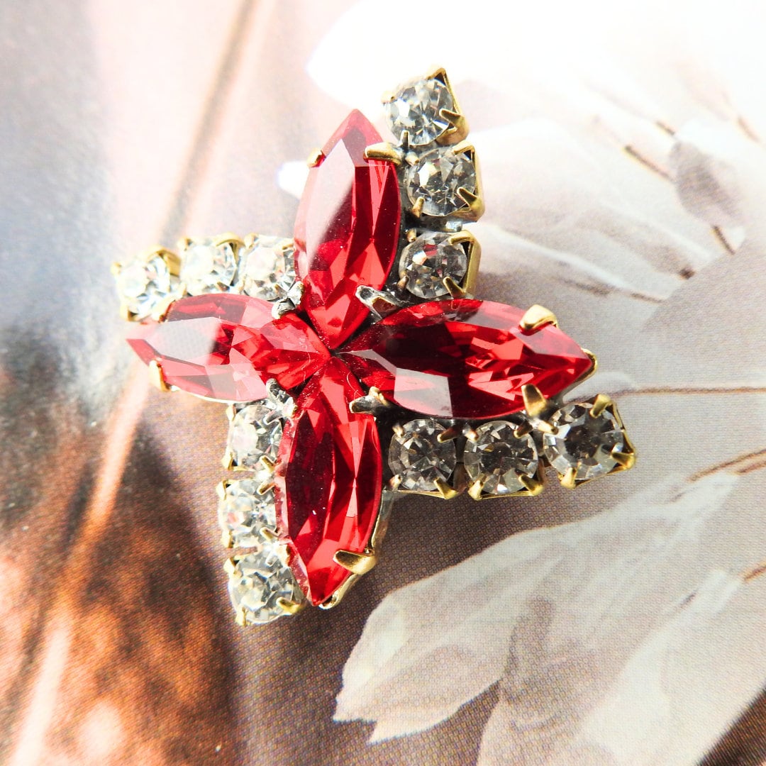 Red Czech glass button for sewing