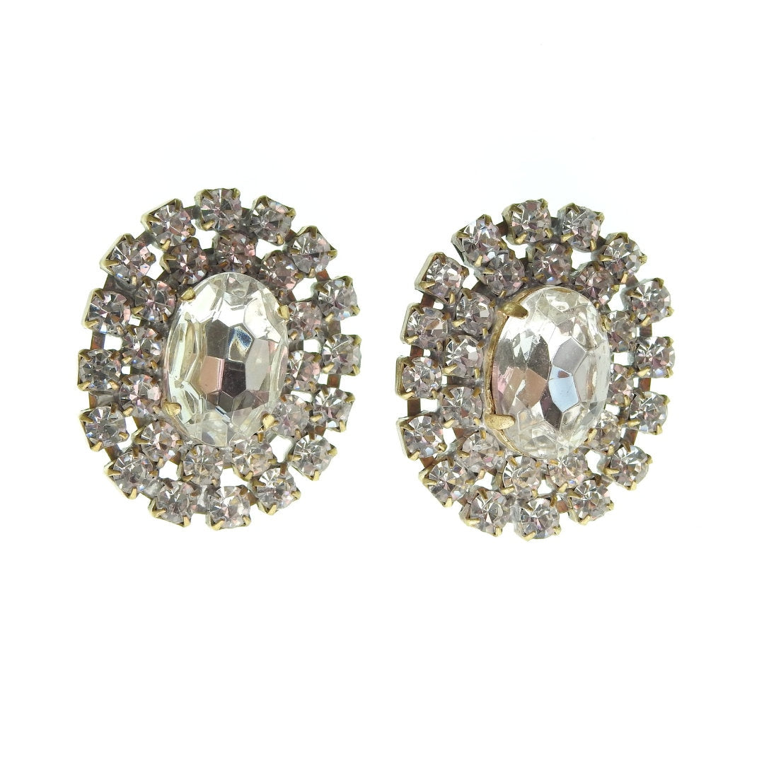 Sparkling Czech glass crystal buttons - 40x30 mm - Pack of 2 - For crafting, jewelry making. Embellishments for hats, belts, evening wear.