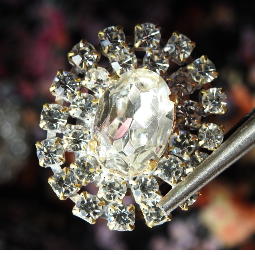 Sparkling Czech glass crystal buttons - 40x30 mm - Pack of 2 - For crafting, jewelry making. Embellishments for hats, belts, evening wear.