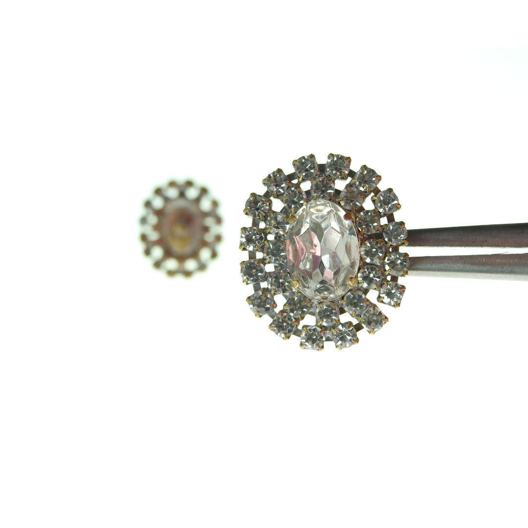 Sparkling Czech glass crystal buttons - 40x30 mm - Pack of 2 - For crafting, jewelry making. Embellishments for hats, belts, evening wear.